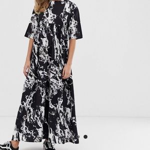 Tie back maxi smock dress in tie dye